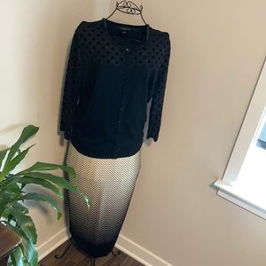 polka dot skirt and sheer sleeve top